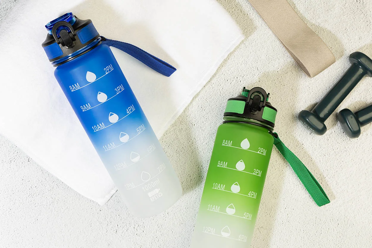 RPET Flasche mit Motivationsanzeige Sipgrade, blau – Bild 5