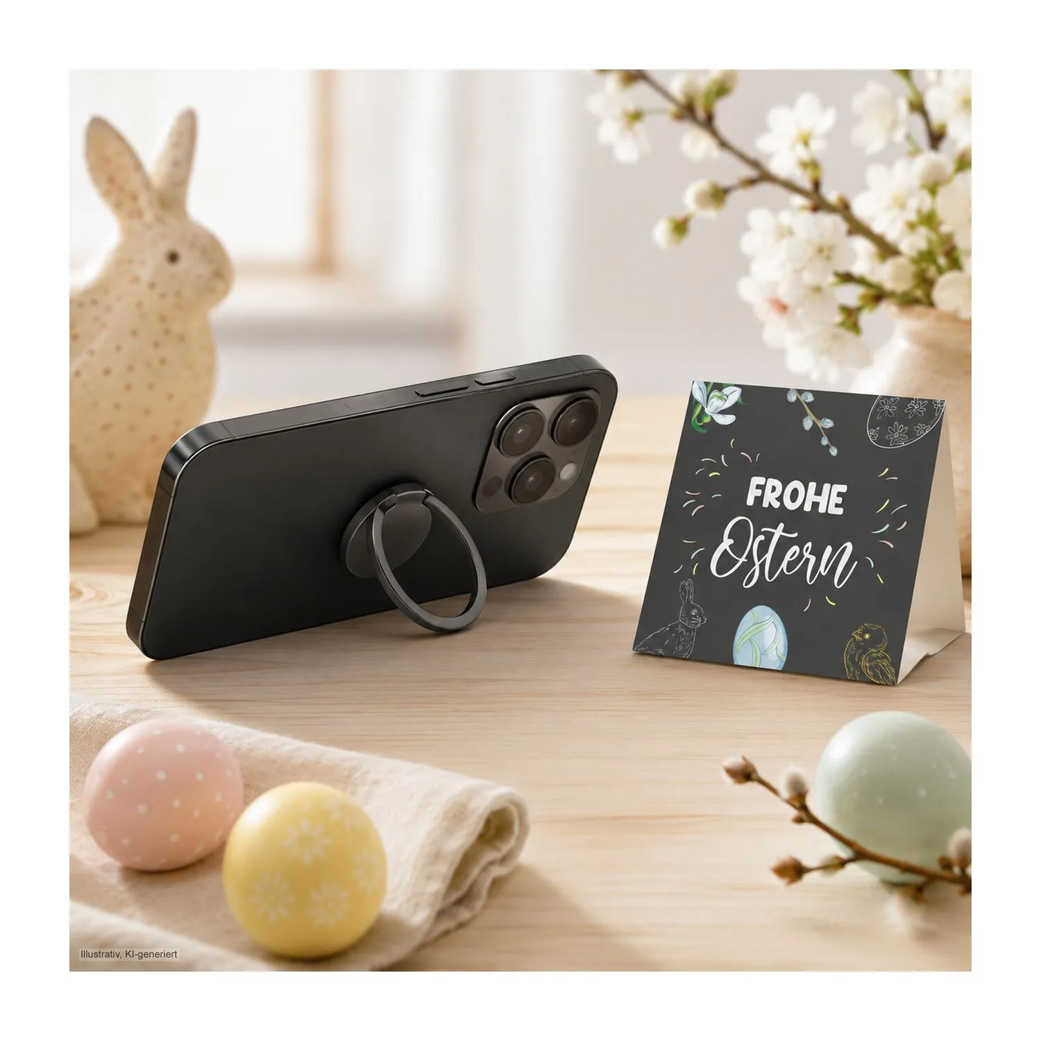 ROMINOX® Handy Ring // Phono 3-in-1 - inkl. Frohe-Ostern Verpackung, anthrazit – Bild 2