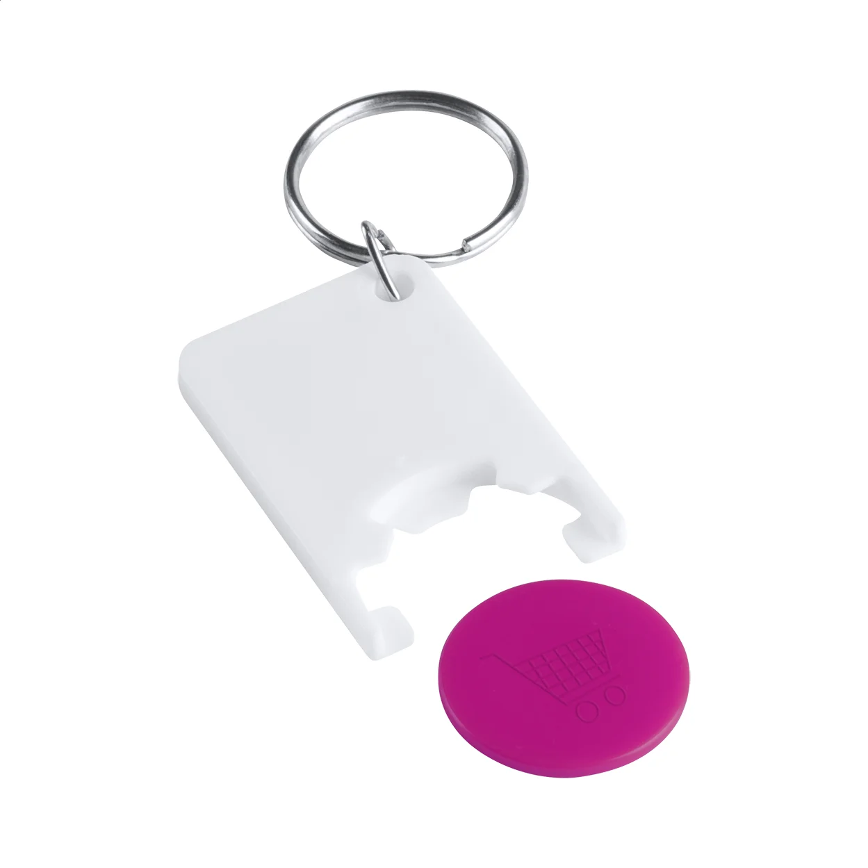 Schlüsselanhänger Trolex mit Einkaufswagenchip, pink, weiß – Bild 3