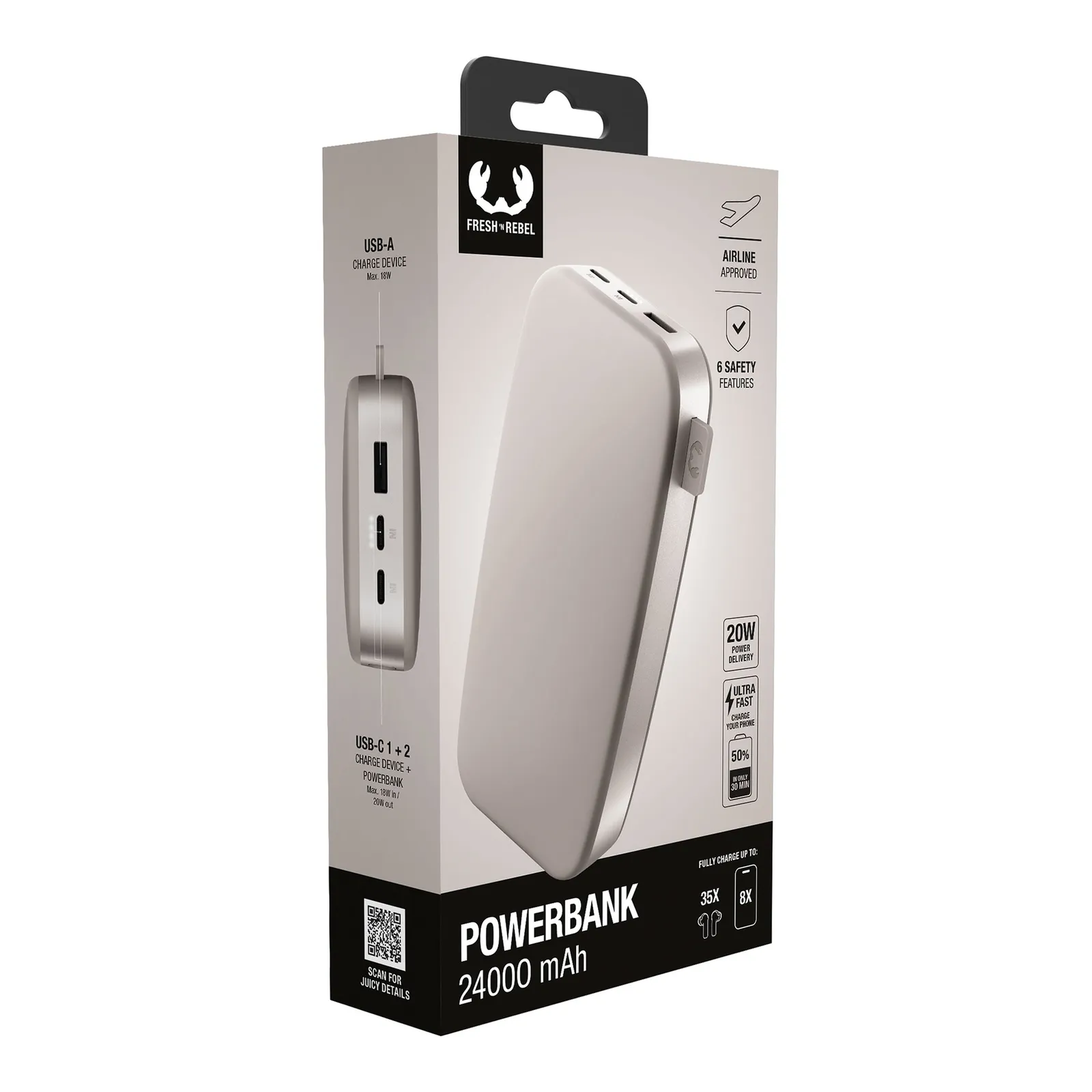 Fresh 'n Rebel Powerbank 24000 mAh USB-C, Seidensand – Bild 2