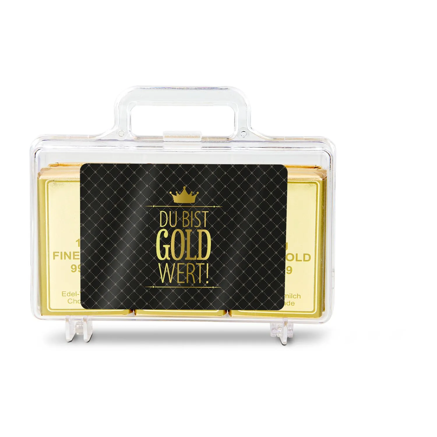 Geschenkartikel / Präsentartikel: Du bist Gold wert - Goldkoffer mit 12 Goldbarren, Edelvollmilch-Schokolade (120 g), gold – Bild 2