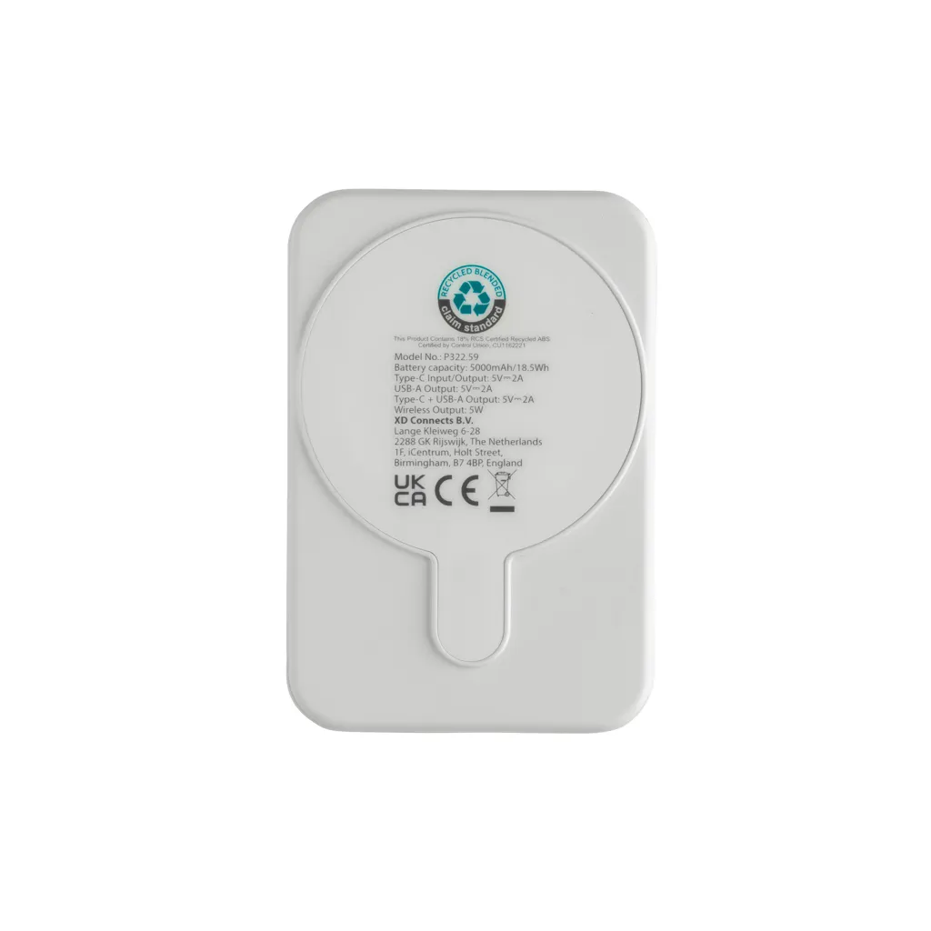 Stellar 5.000mAh 5W magnetische Powerbank aus RCS rec. ABS, weiß – Bild 5