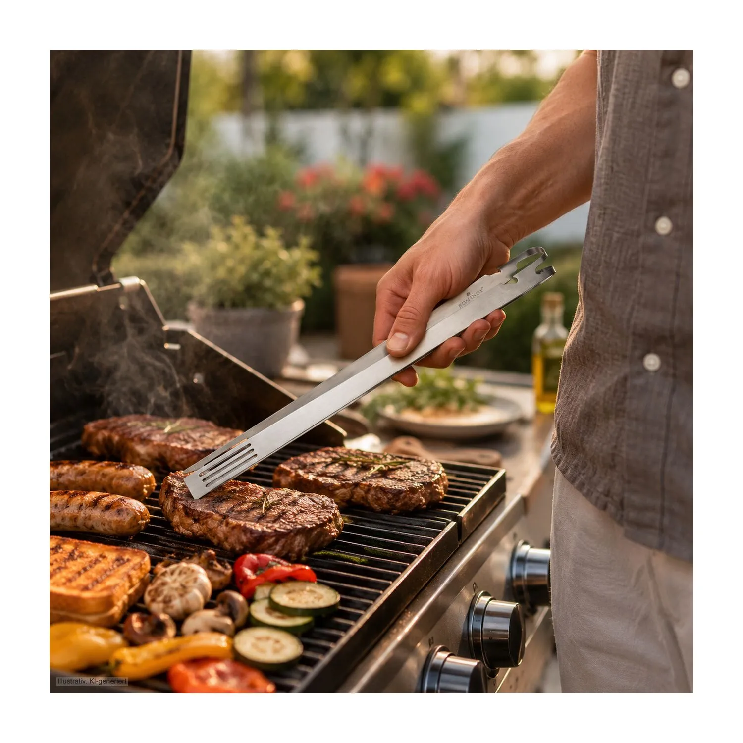 ROMINOX® Grillzange // BBQ 5in1, silber – Bild 5