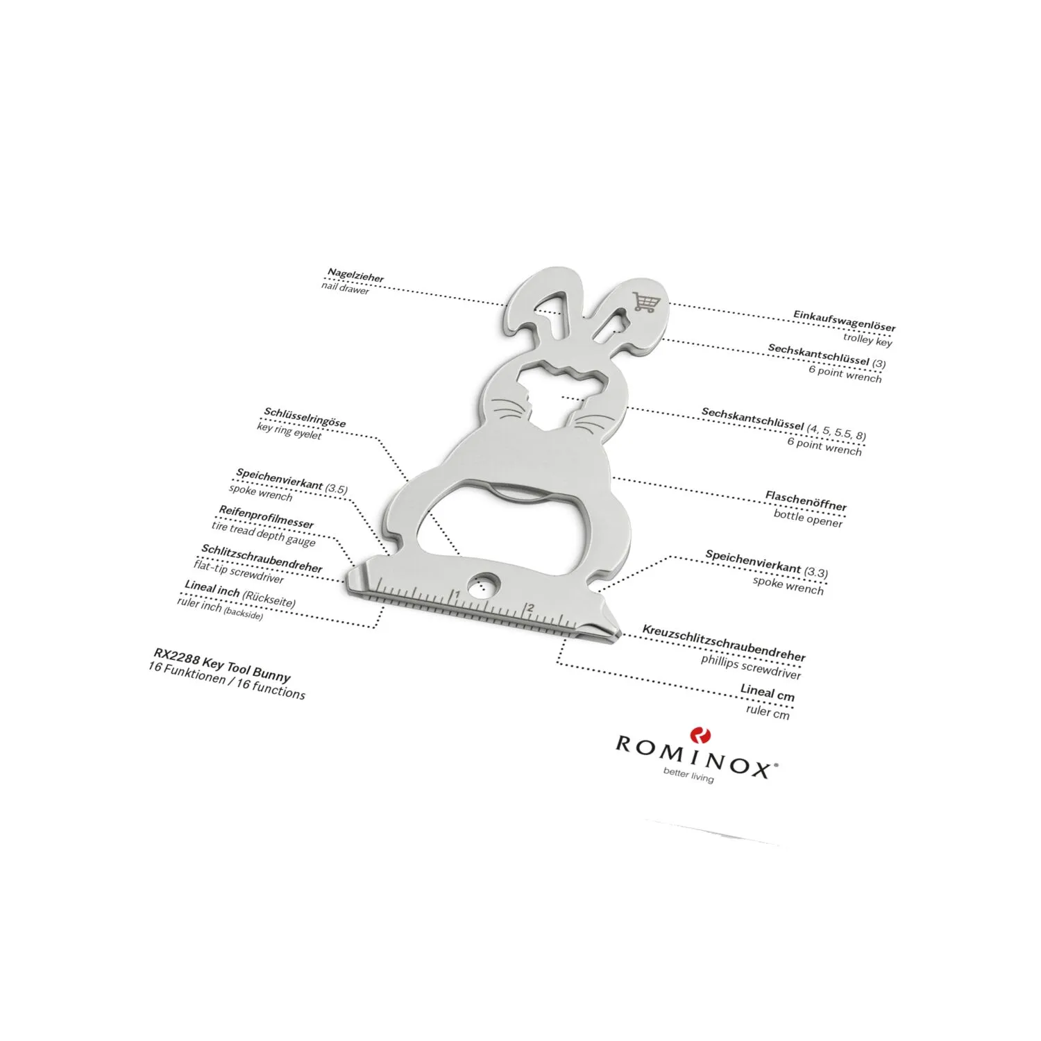 ROMINOX® Key Tool // Bunny - 16 functions (Osterhase), silber – Bild 2