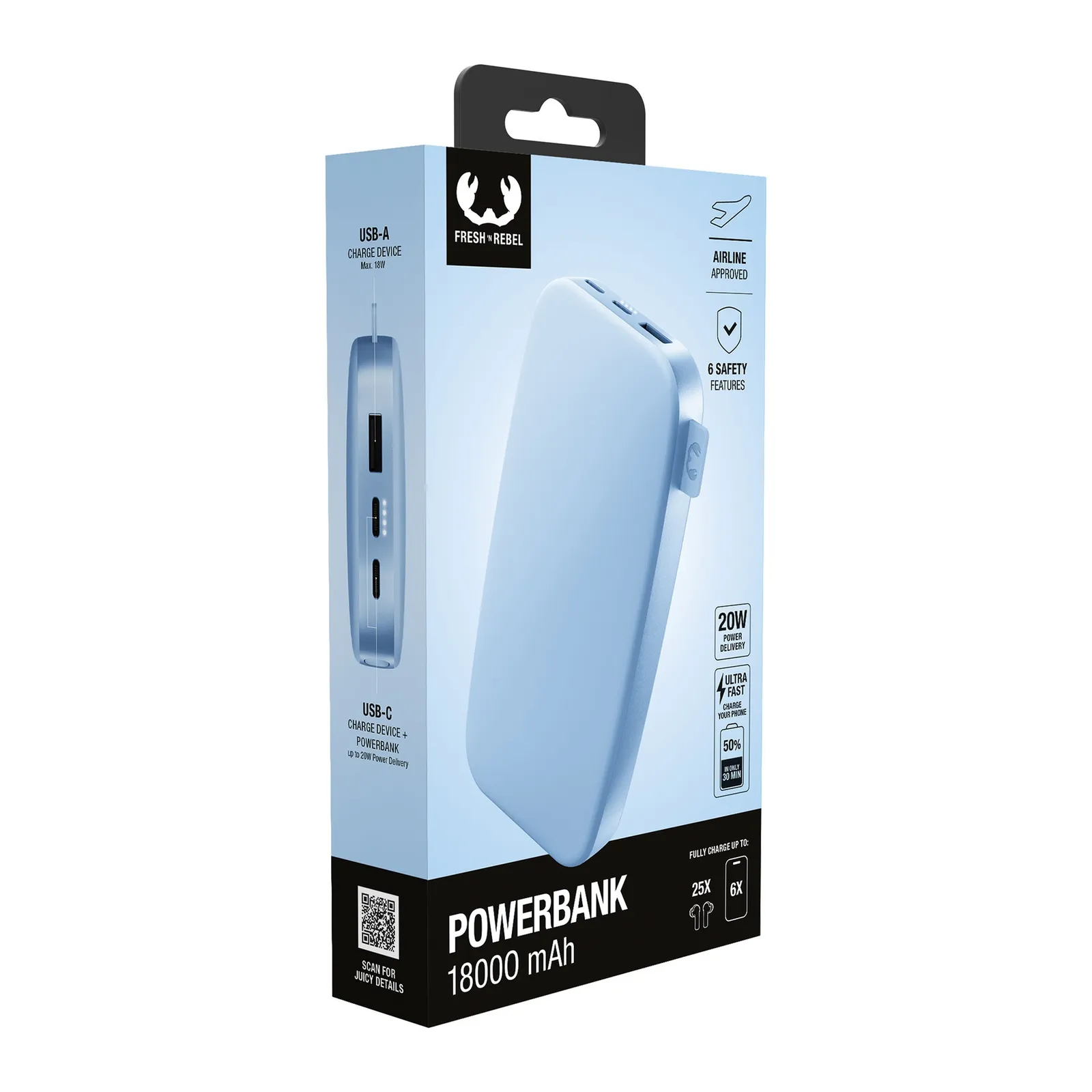 Fresh 'n Rebel Powerbank 18000 mAh USB-C, Leuchtblau – Bild 2