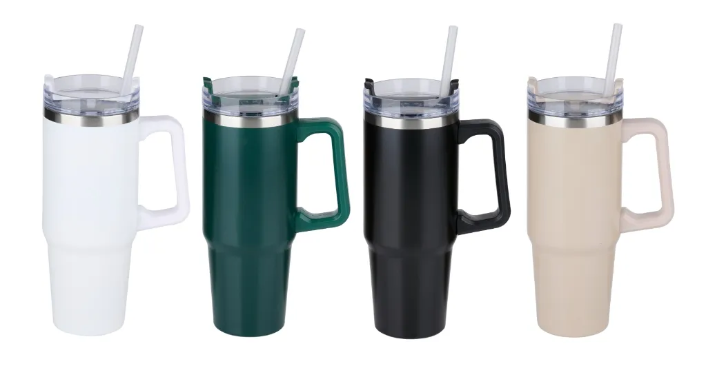 ALPINA Vakuum-Isolierbecher mit Trinkhalm 900ml, Black/White/Beige/Green – Bild 7