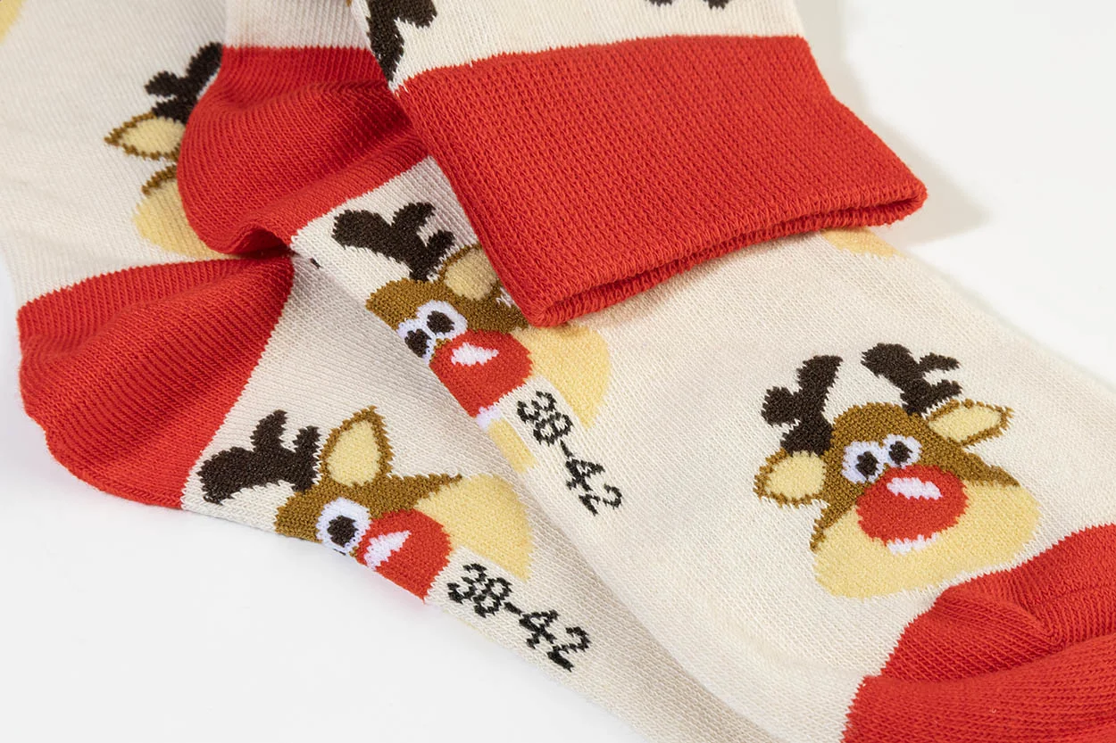 Weihnachtssocken Julsokka, Schneemann, natur, rot – Bild 5