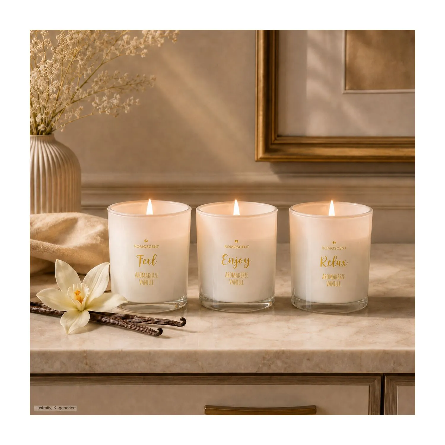 ROMOSCENT® Aromakerzenset Vanille, weiß – Bild 5