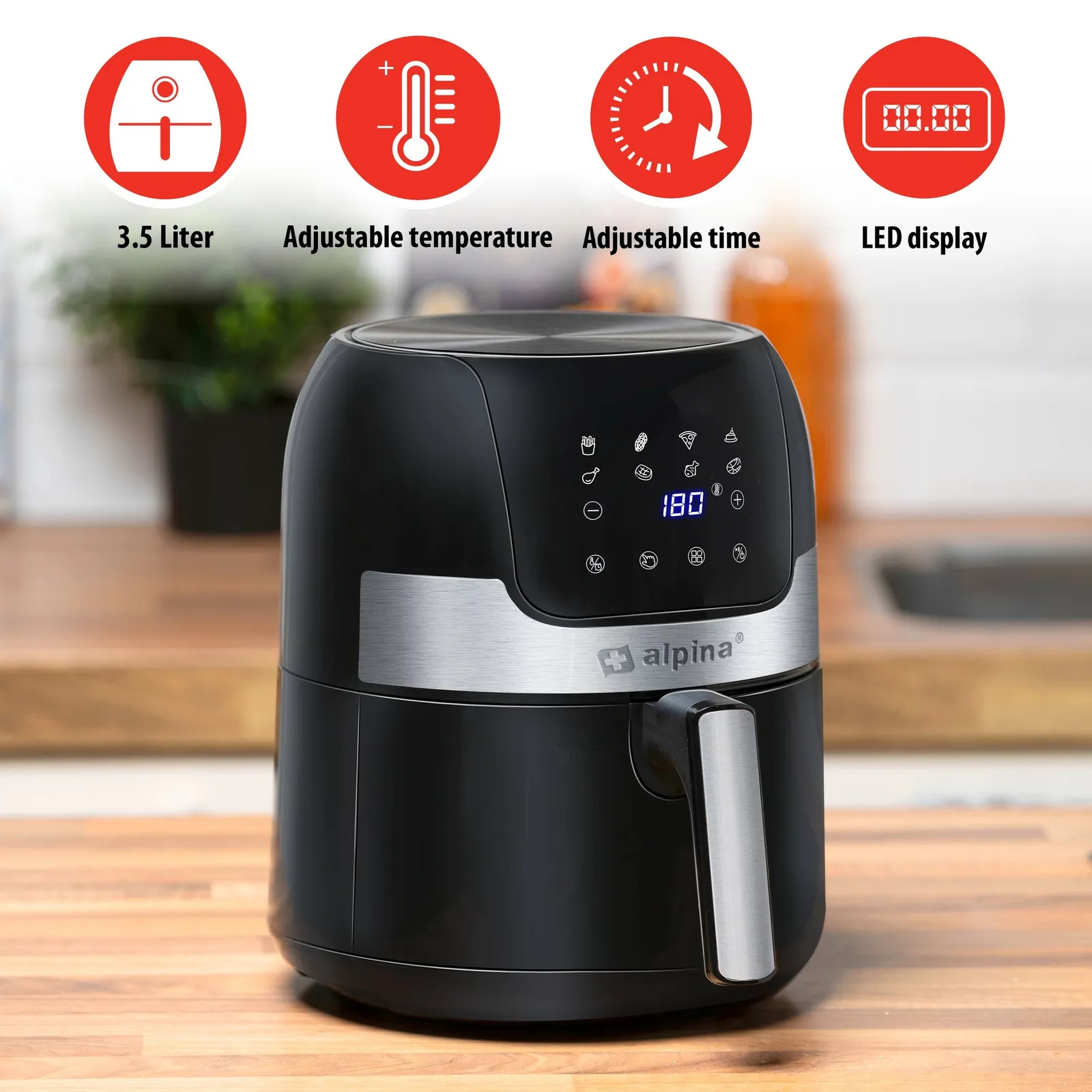 ALPINA Digitale Heißluftfritteuse 3.5L 1400W 230V, Schwarz – Bild 5