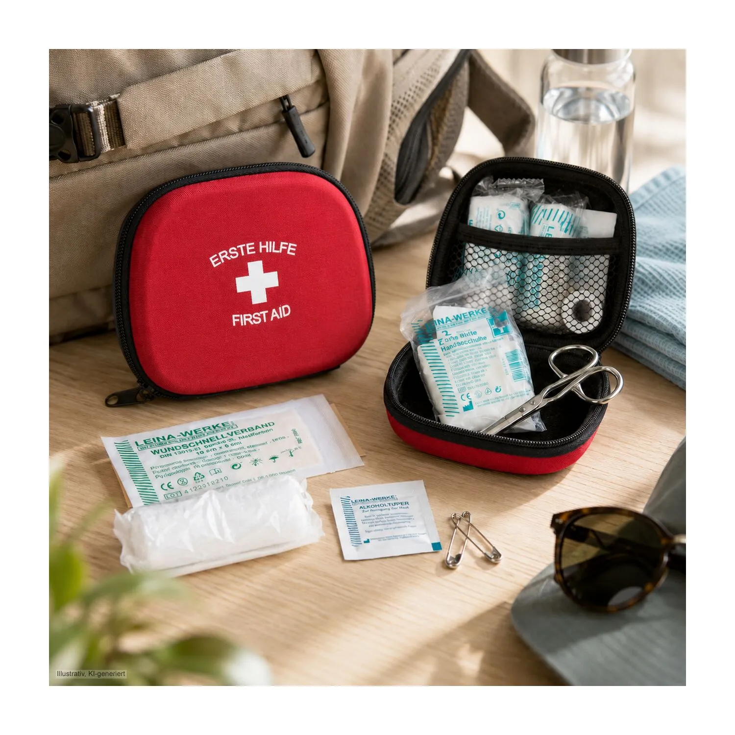 First Aid Kit - Erste Hilfe Set, 12-teilig, deutsche Markenware, rot – Bild 3