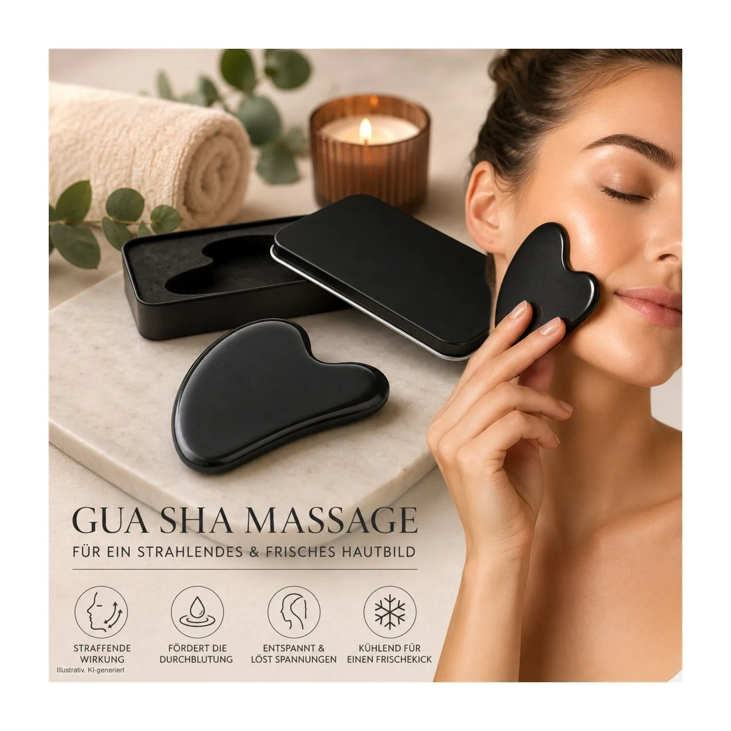 Massagestein Gua Sha Black Obsidian zur Wellness-Gesichtsmassage, schwarz – Bild 13
