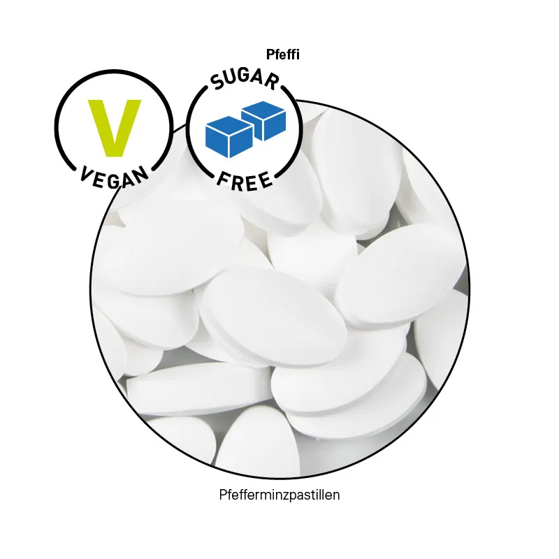 Express Klappdose, Pfeffi zuckerfreie Pfefferminzpastillen – Bild 2