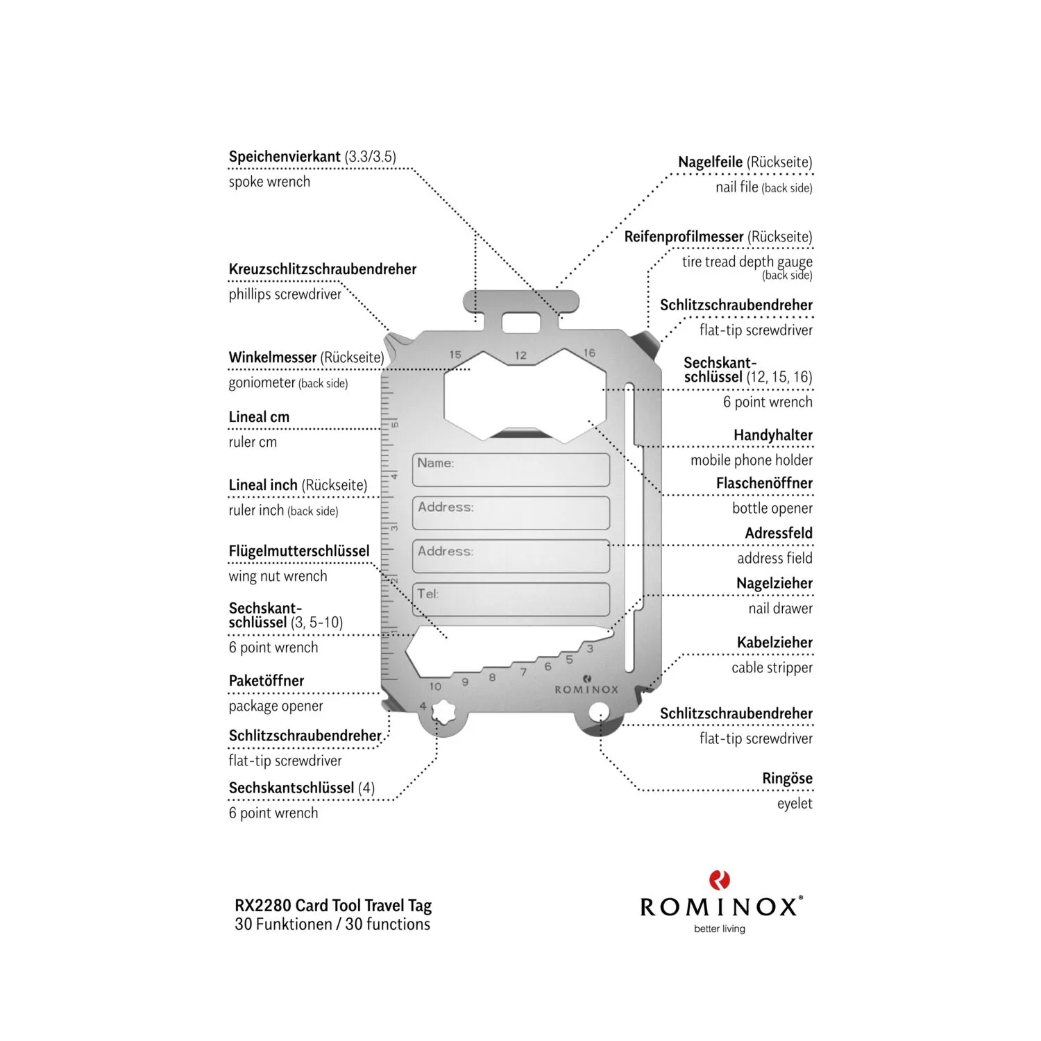 ROMINOX® Card Tool // Travel Tag - 30 Funktionen, silber – Bild 8