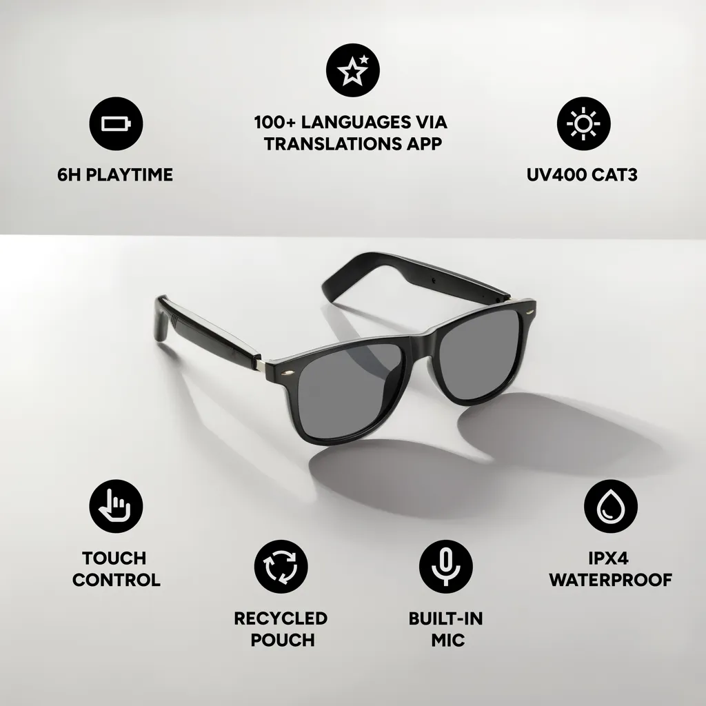Miro – KI-gestützte Audiobrille mit Übersetzungsfunktion, schwarz – Bild 5