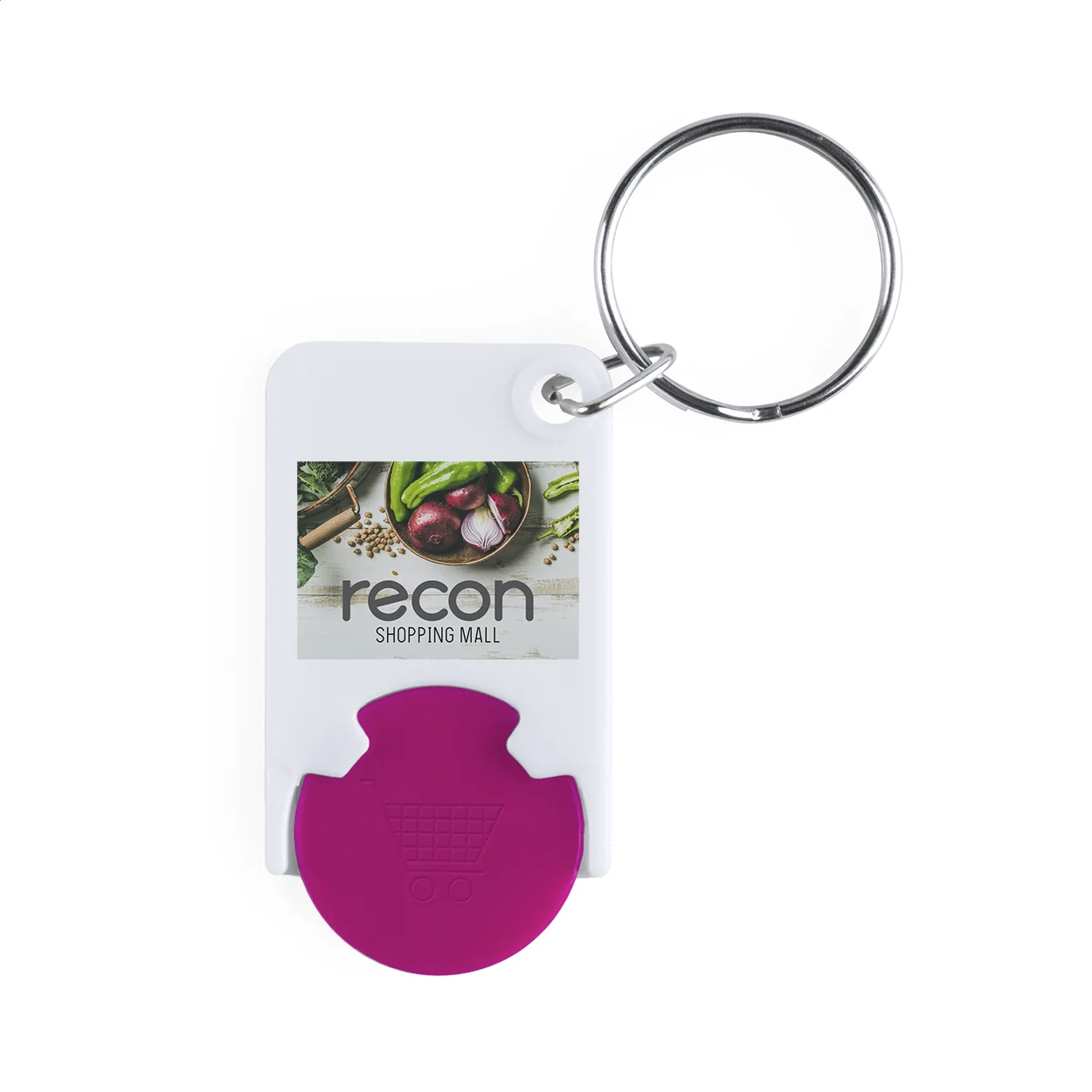 Schlüsselanhänger Trolex mit Einkaufswagenchip, pink, weiß – Bild 2