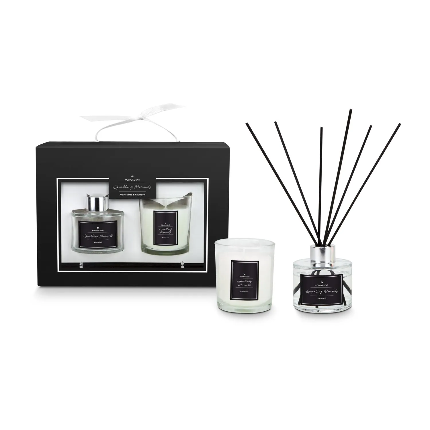 ROMOSCENT® Aroma-Set Sparkling Moments, Raumduft & Aromakerze, schwarz-weiß – Bild 4