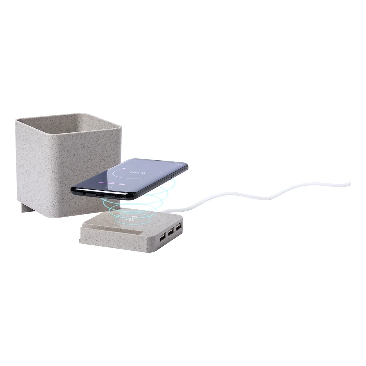 Multifunktionaler Stifteköcher Ampdesk, beige – Bild 4