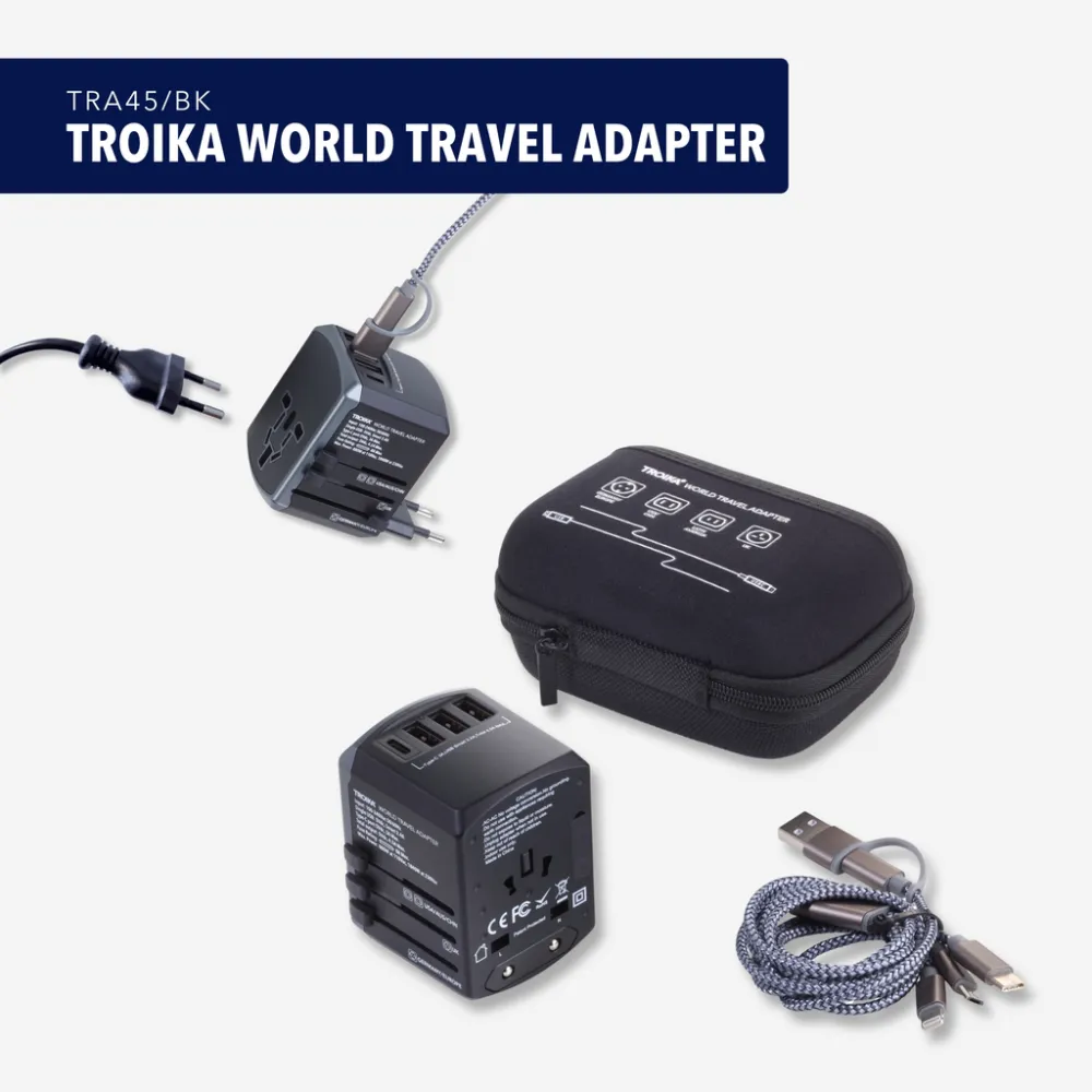 Reiseadapter-Set TROIKA WORLD TRAVEL ADAPTER, grau/schwarz – Bild 9