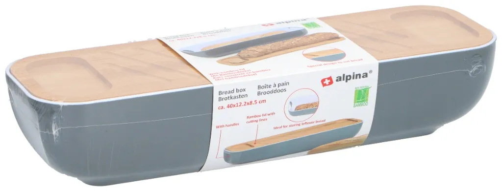 ALPINA Brotkasten mit Deckel und Schneidebrett, Grau – Bild 6