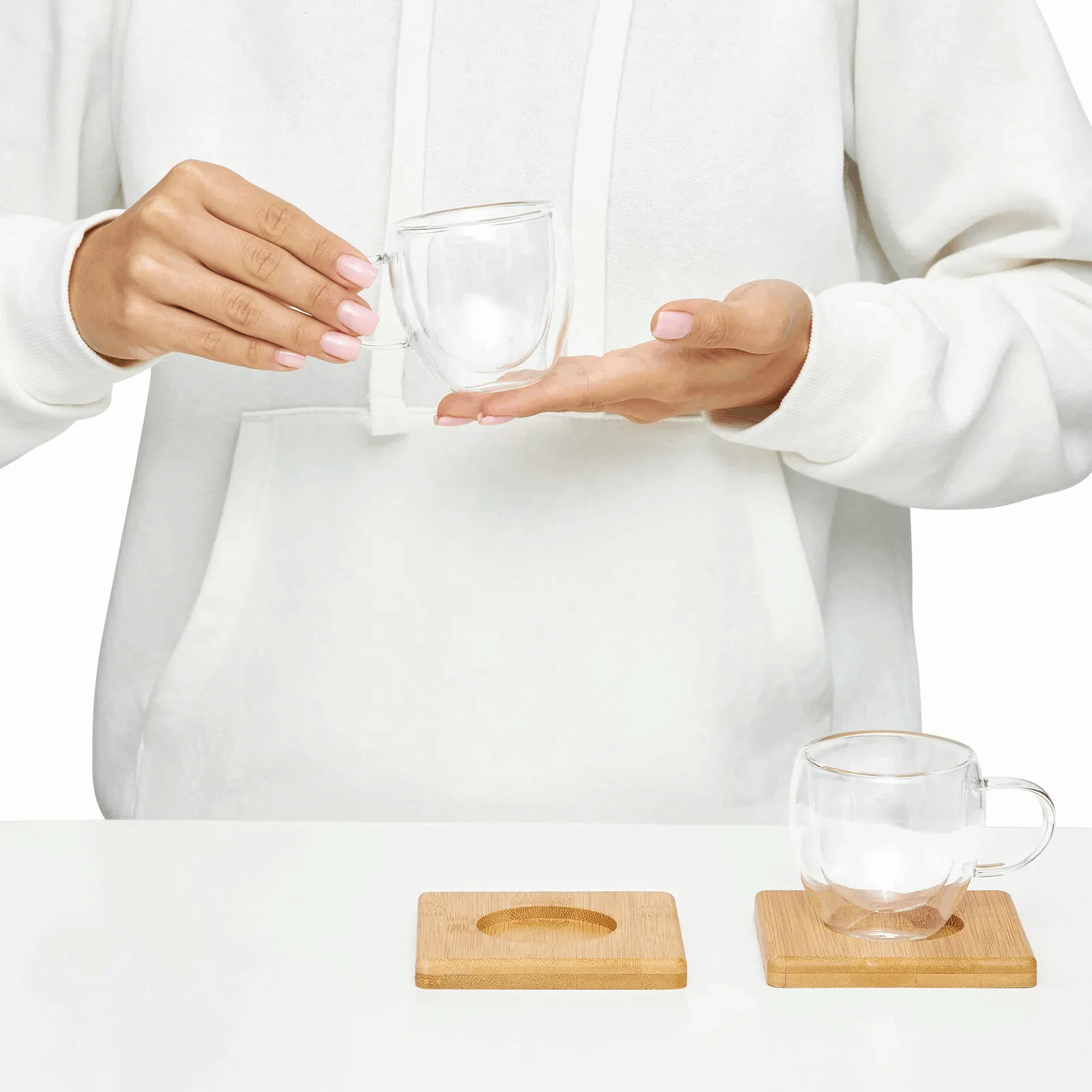 BAMBOO DUO - Glastassen-Set braun, transparent, braun, transparent – Bild 8