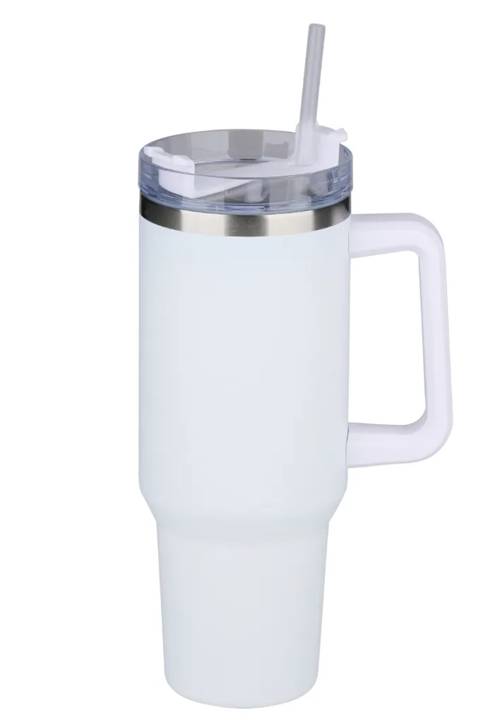 ALPINA Vakuum-Isolierbecher mit Trinkhalm 1.2L, Black/White/Beige/Green – Bild 2