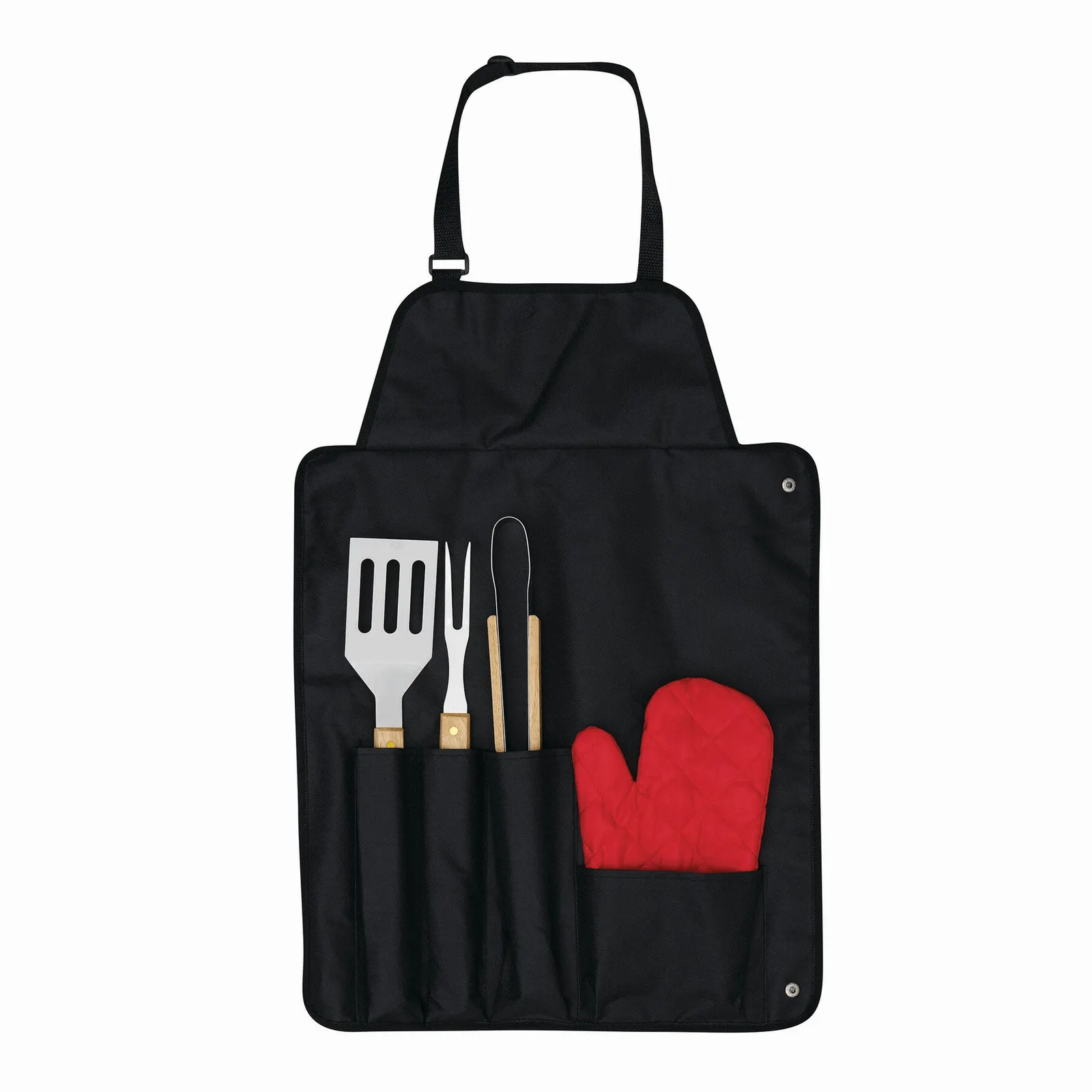 GREAT BBQ - Grill-Schürze mit Grillbesteck rot, schwarz, silber, rot, schwarz – Bild 2