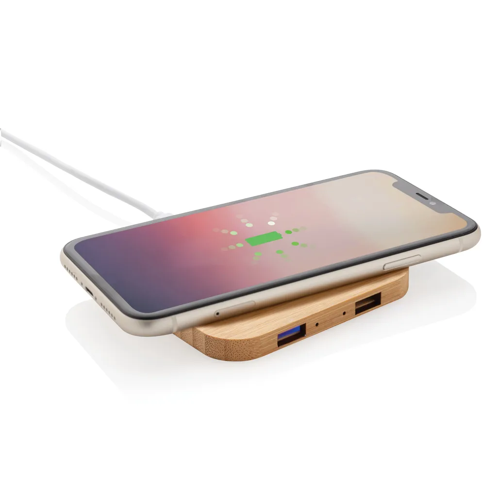 5W-Wireless-Charger aus Bambus mit USB, braun – Bild 2