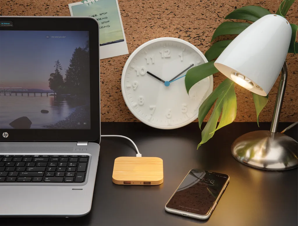 5W-Wireless-Charger aus Bambus mit USB, braun – Bild 5