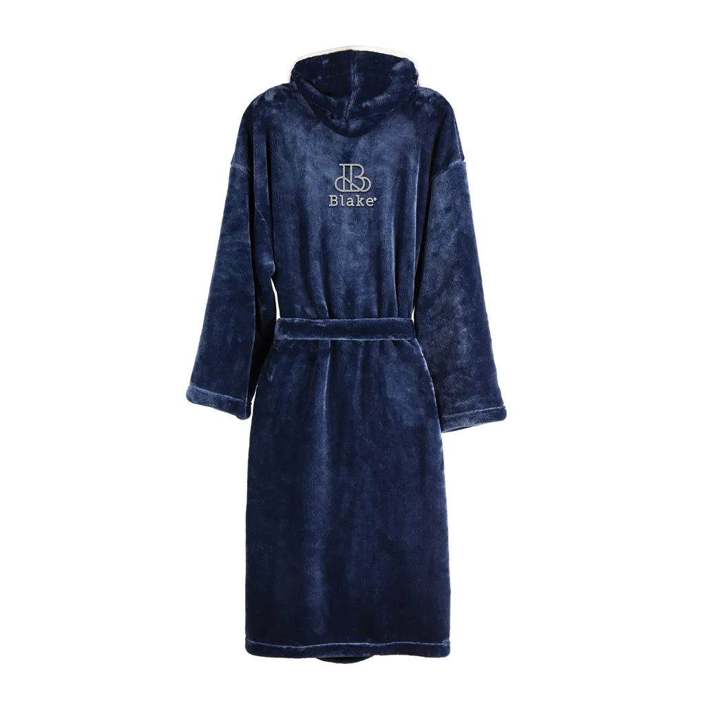 VINGA Louis Luxus Plüsch GRS rPET Bademantel Größe L/XL, navy blau – Bild 4