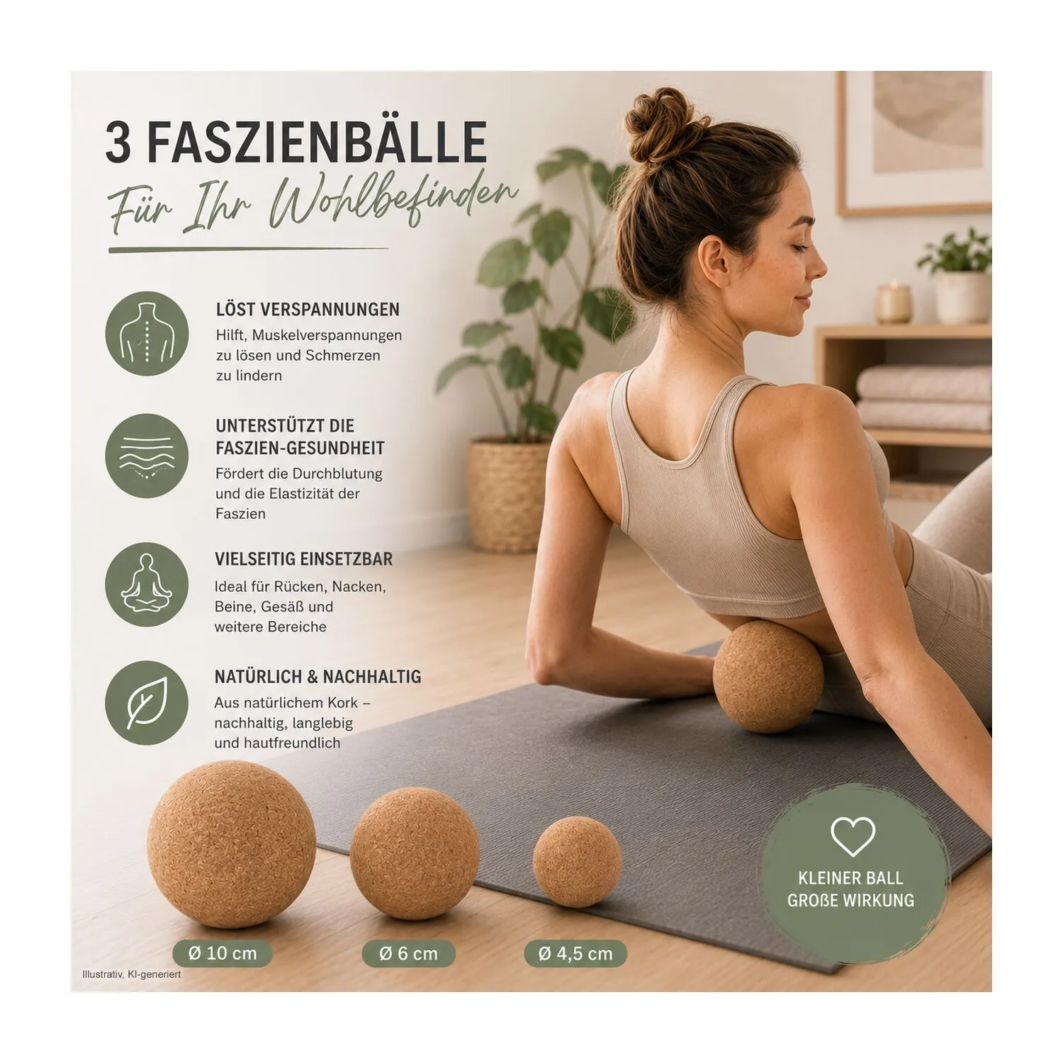 Massagebälle Cork, 3er Set Faszienbälle in verschiedenen Größen, braun – Bild 11