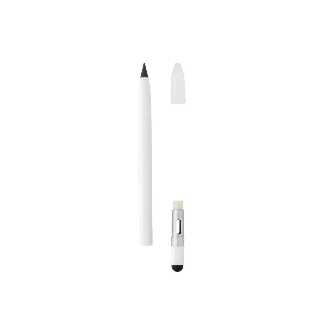 Tintenloser Stift aus Aluminium mit Radiergummi, weiß – Bild 2