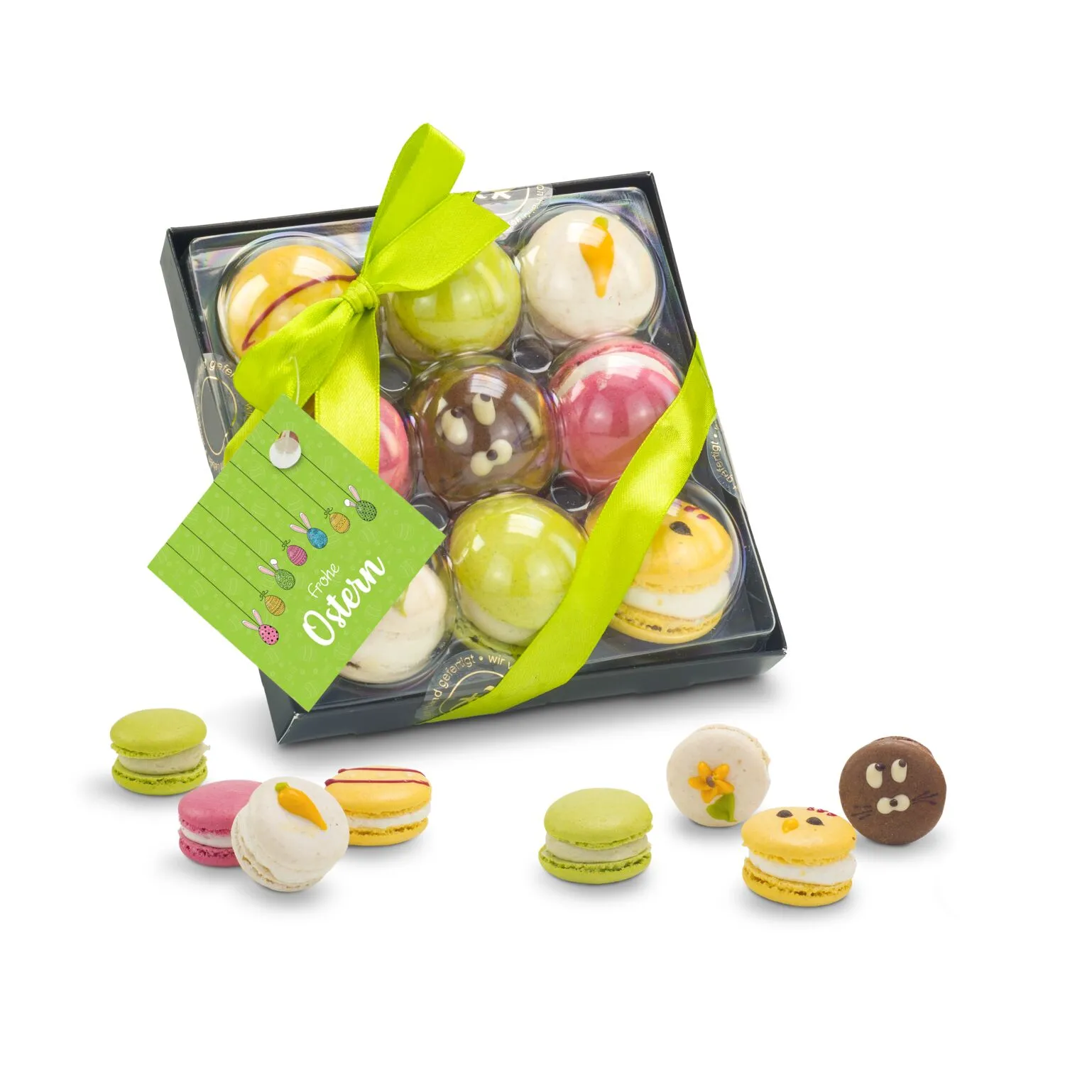 Geschenkartikel / Präsentartikel: Bunte Oster-Macarons, 90 g
