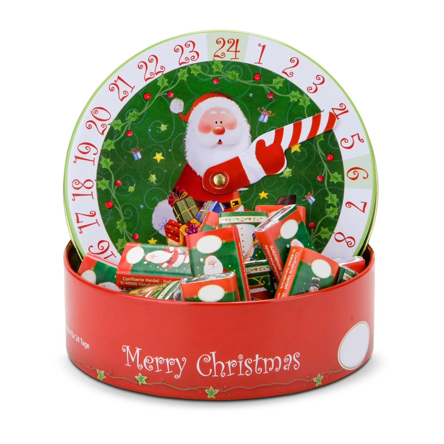 Geschenkartikel / Präsentartikel: Runder Schokoladen Adventskalender, grün – Bild 2