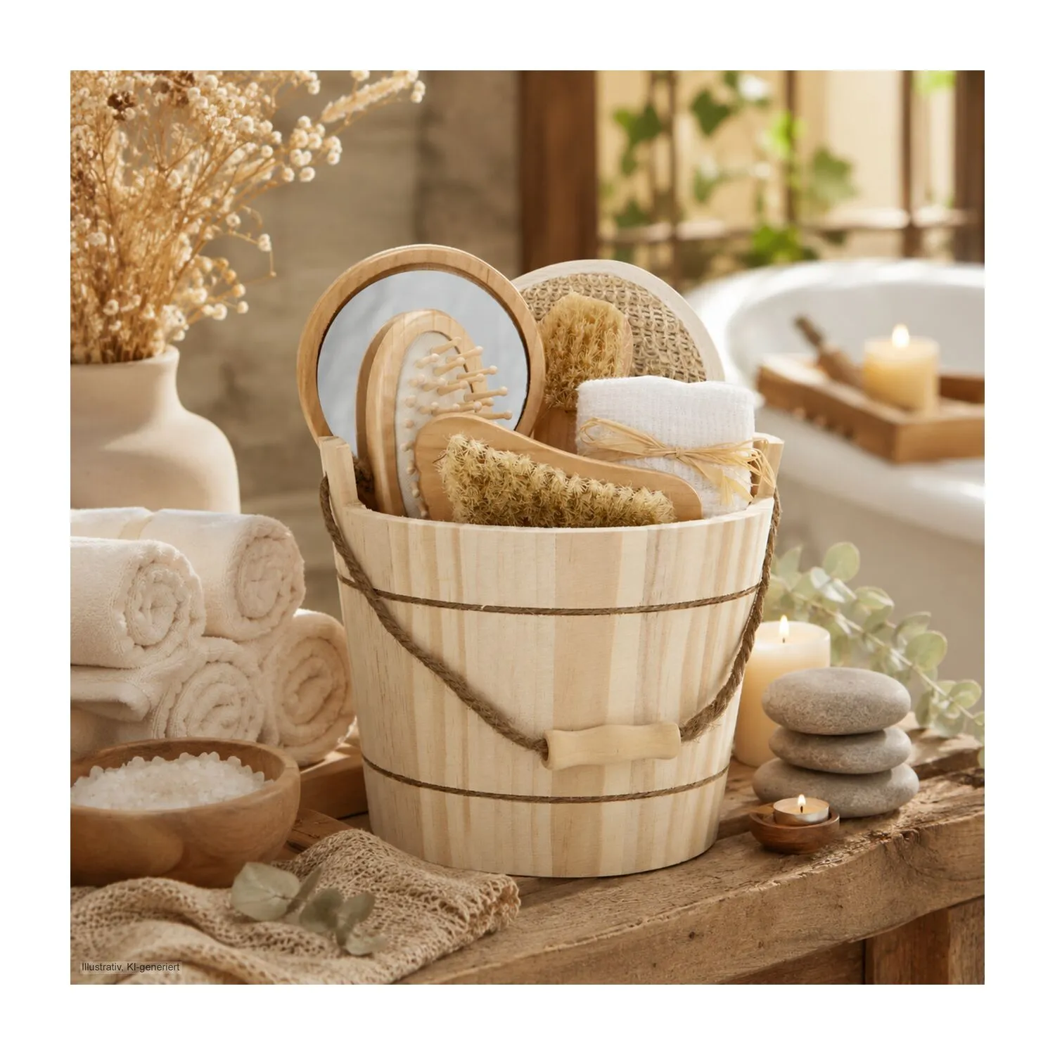 Wellness-Geschenkset: Holzzuber, braun – Bild 3