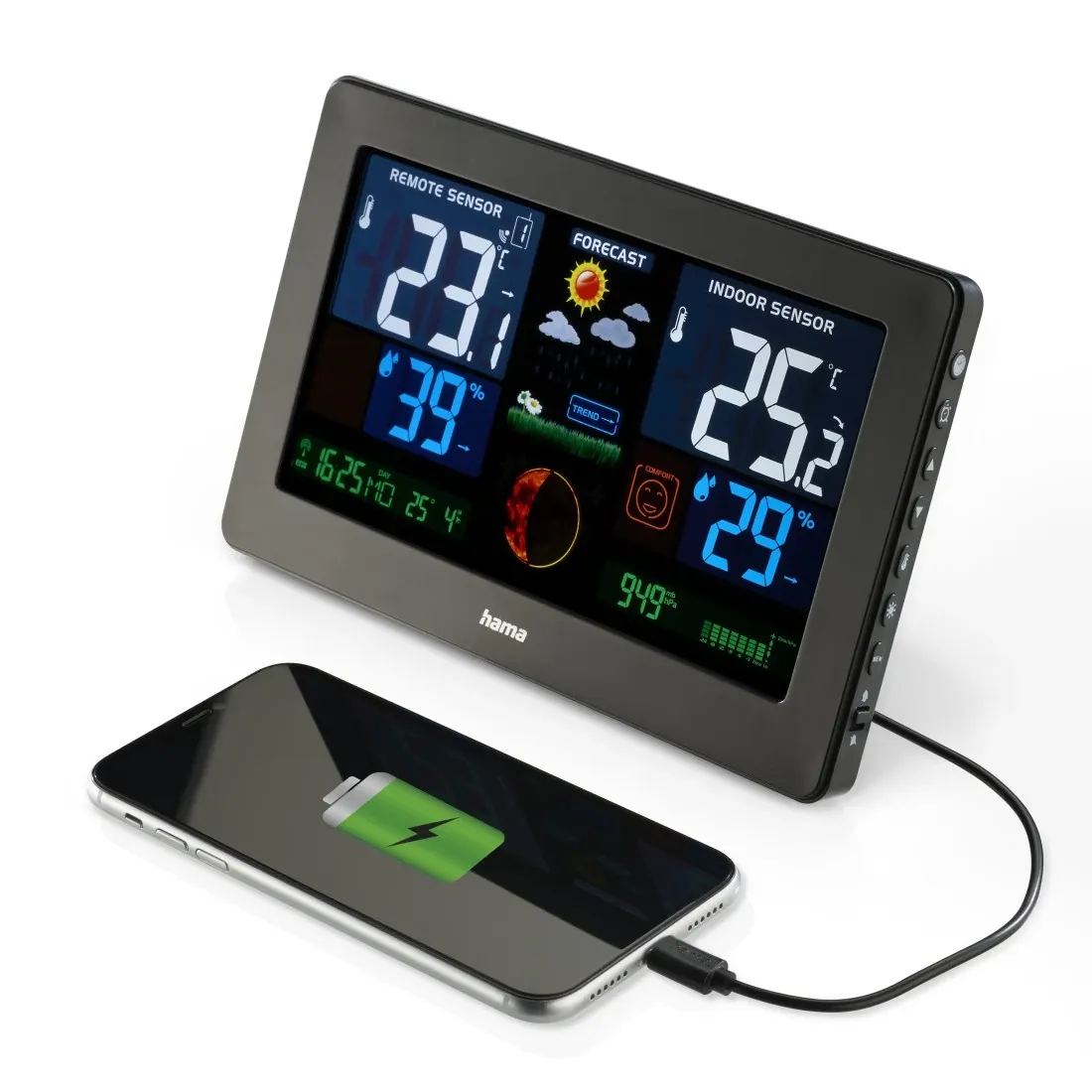 Hama "Premium" Wetterstation mit LED-Farbdisplay, Schwarz – Bild 5