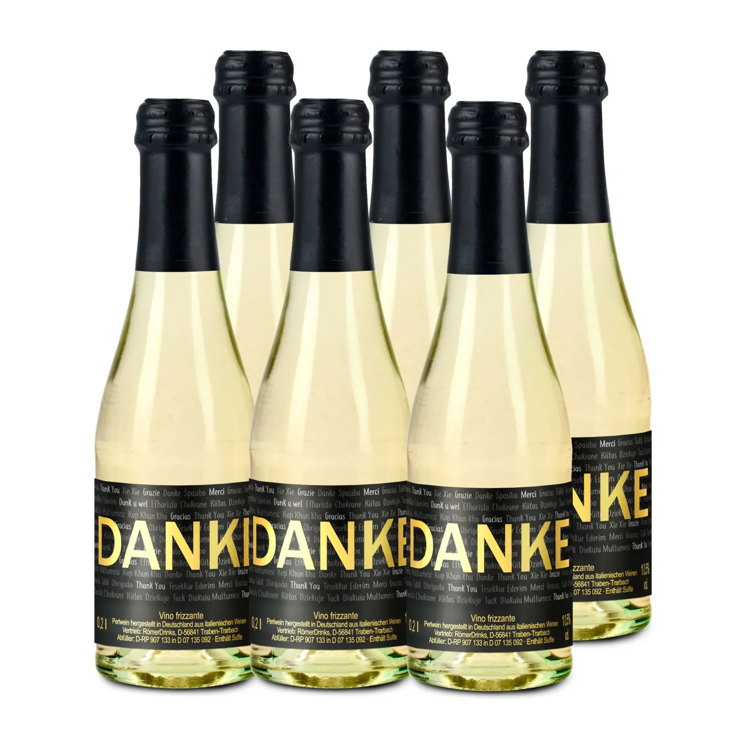 6x Danke Secco Flaschen, 0,2 l, gold – Bild 4