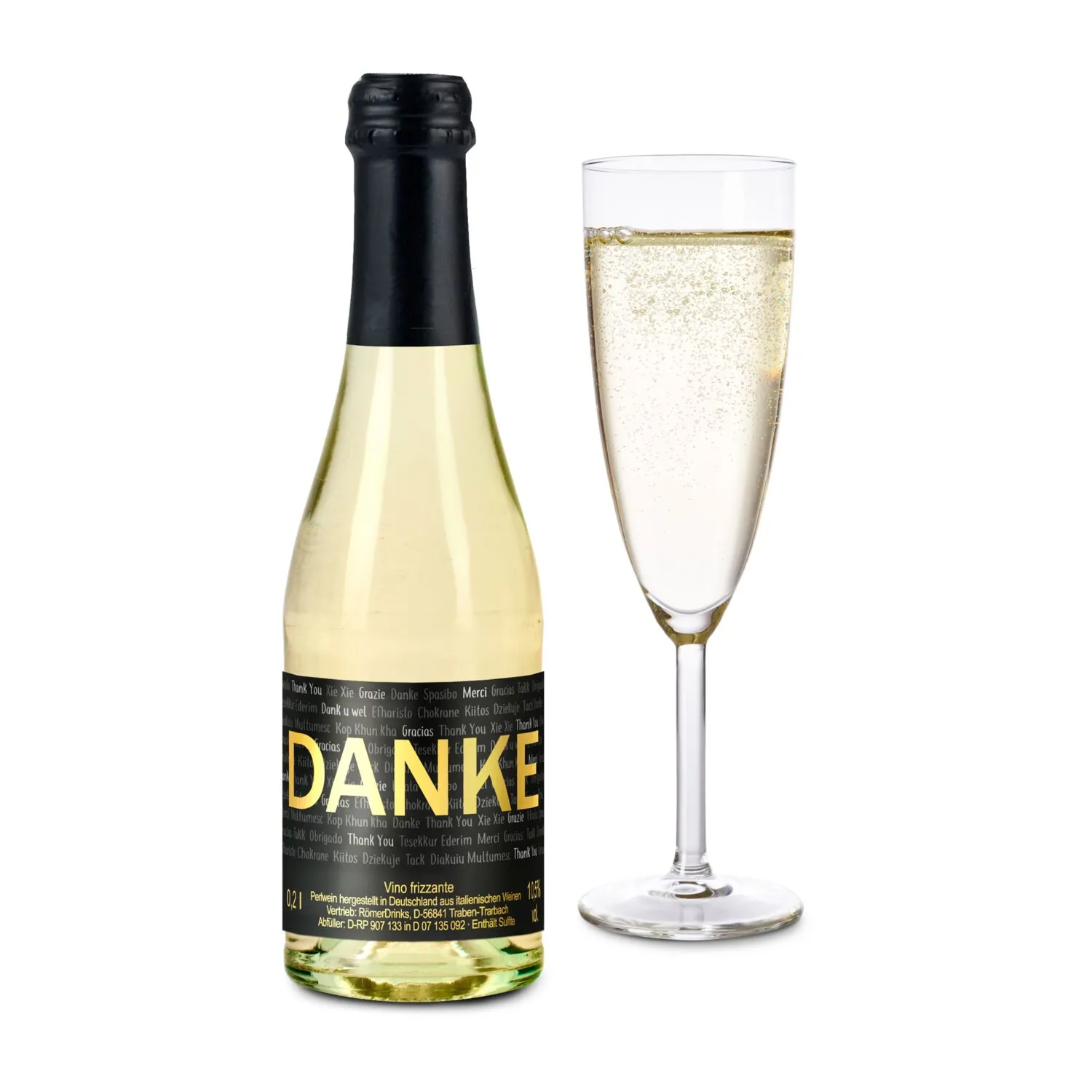6x Danke Secco Flaschen, 0,2 l, gold – Bild 3