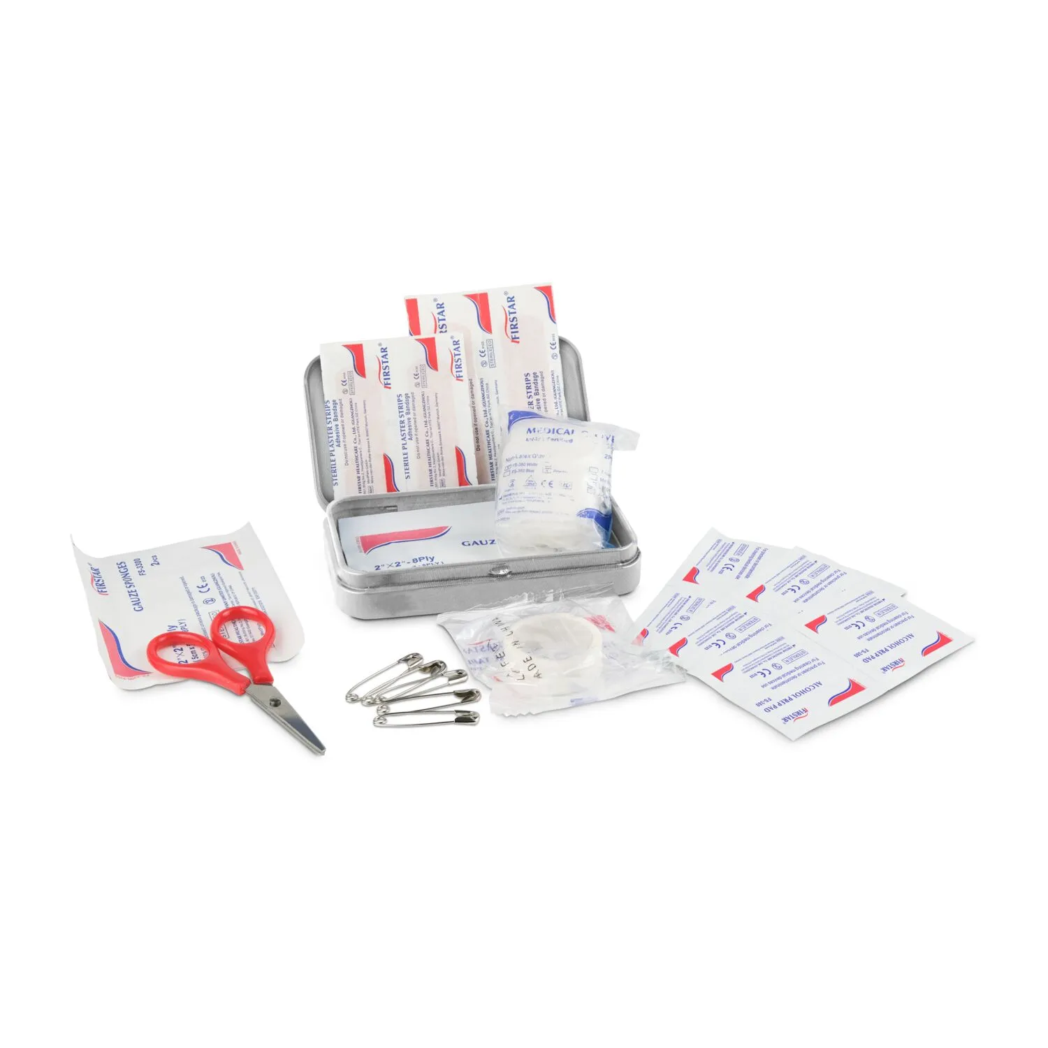 First Aid Box Compact, 27-teilig in Metalldose, grau – Bild 2