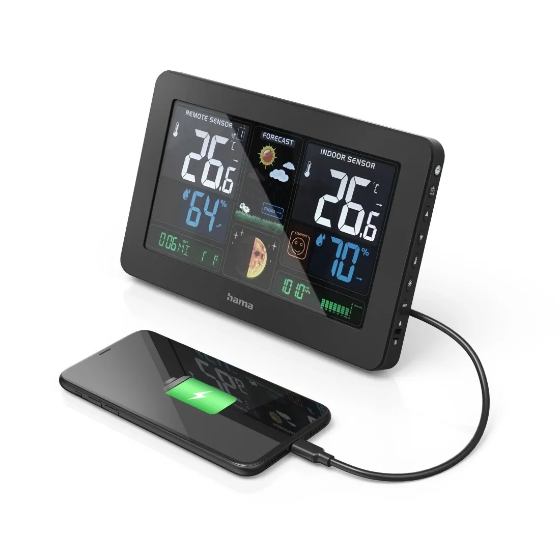 Hama "Premium" Wetterstation mit LED-Farbdisplay, Schwarz – Bild 9