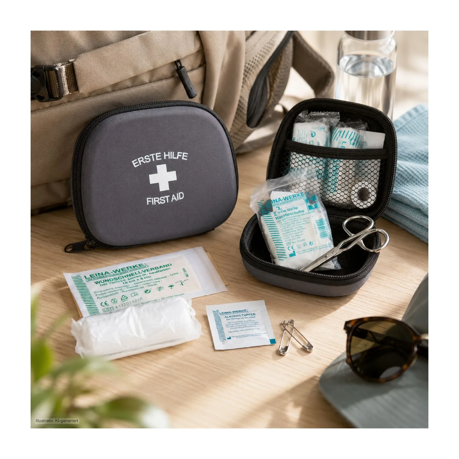 First Aid Kit - Erste Hilfe Set, 12-teilig, deutsche Markenware, grau – Bild 3
