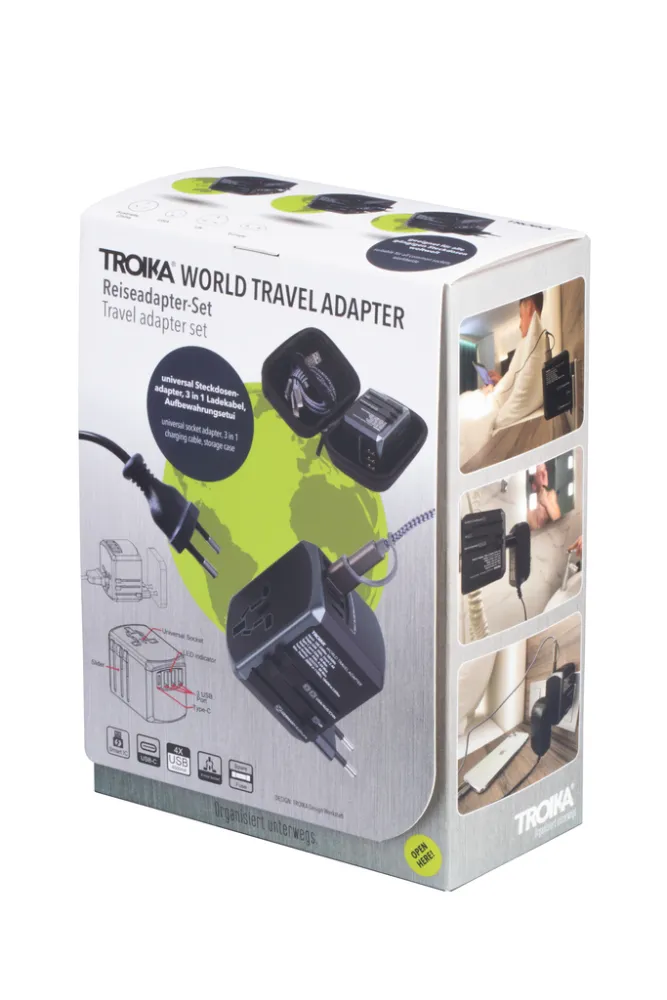 Reiseadapter-Set TROIKA WORLD TRAVEL ADAPTER, grau/schwarz – Bild 10