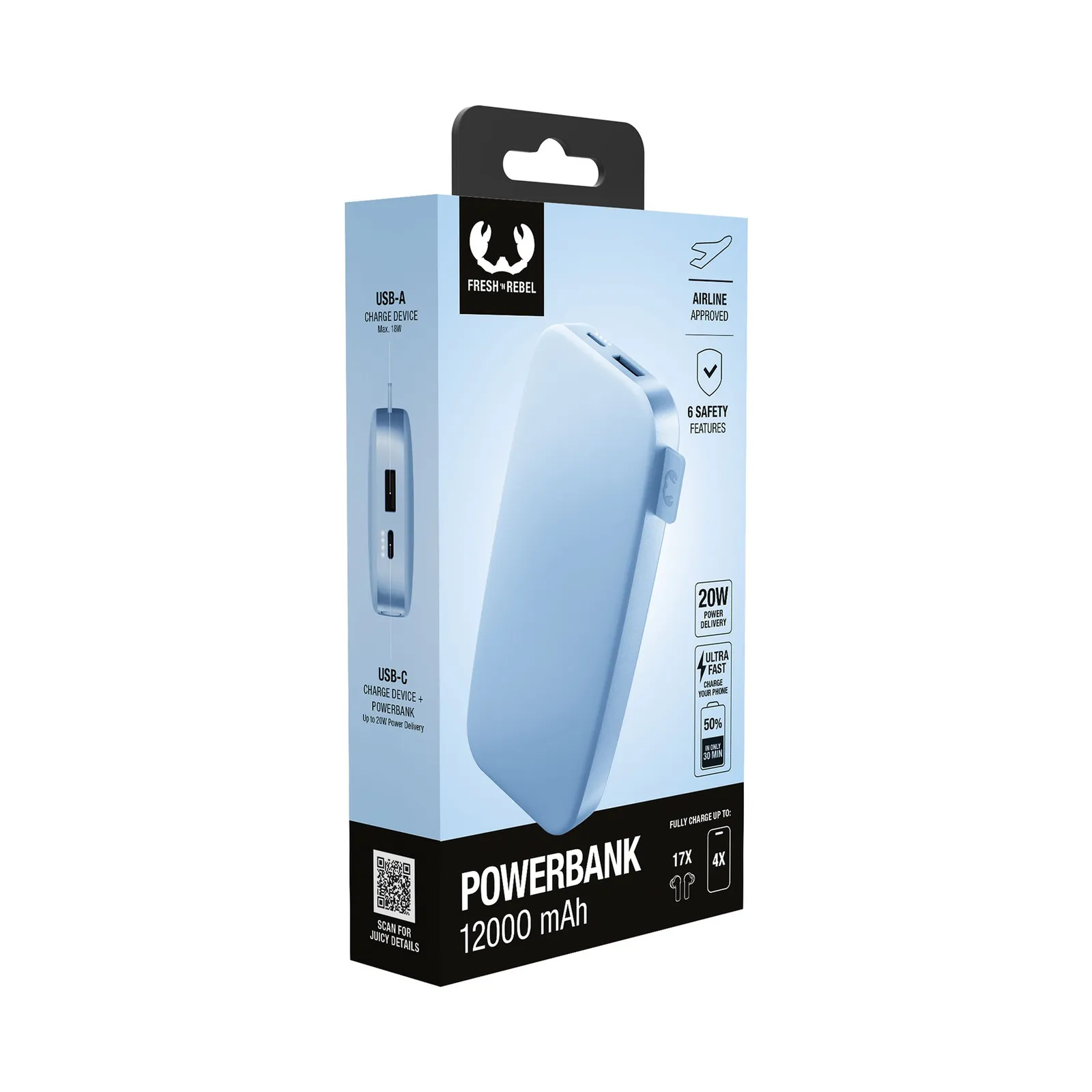 Fresh 'n Rebel Powerbank 12000 mAh USB-C, Leuchtblau – Bild 6