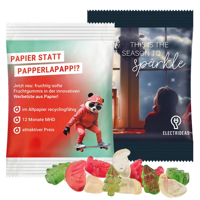 Minitüte 10 g, transparente kompostierbare Folie, Trolli Fruchtgummi Weihnachtsmischung, transparent – Bild 3