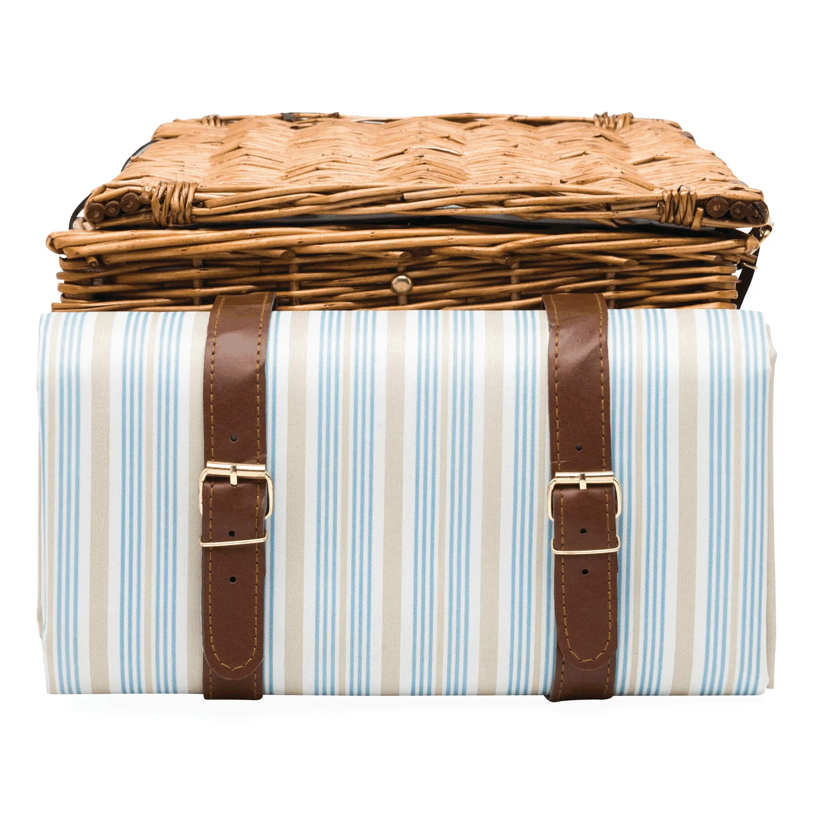 MADISON PARK - Weiden-Picknickkorb beige, blau, braun, beige, blau – Bild 4