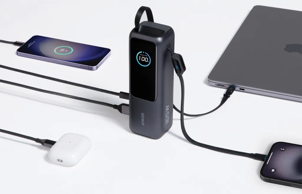 Anker Powerbank 25.000mAh-165W, mit integr. einziehb. Kabel, grau – Bild 6