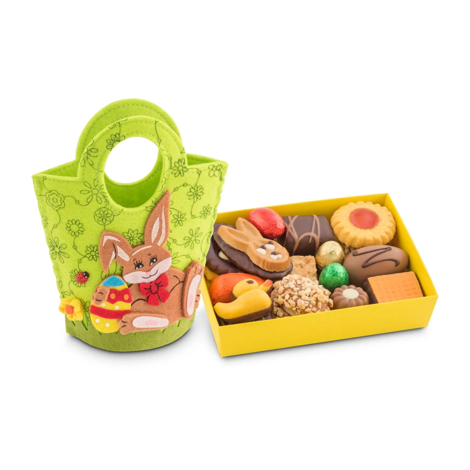 Geschenkartikel / Präsentartikel: Filztasche Hase, Ostergebäckmischung 200 g, grün – Bild 2