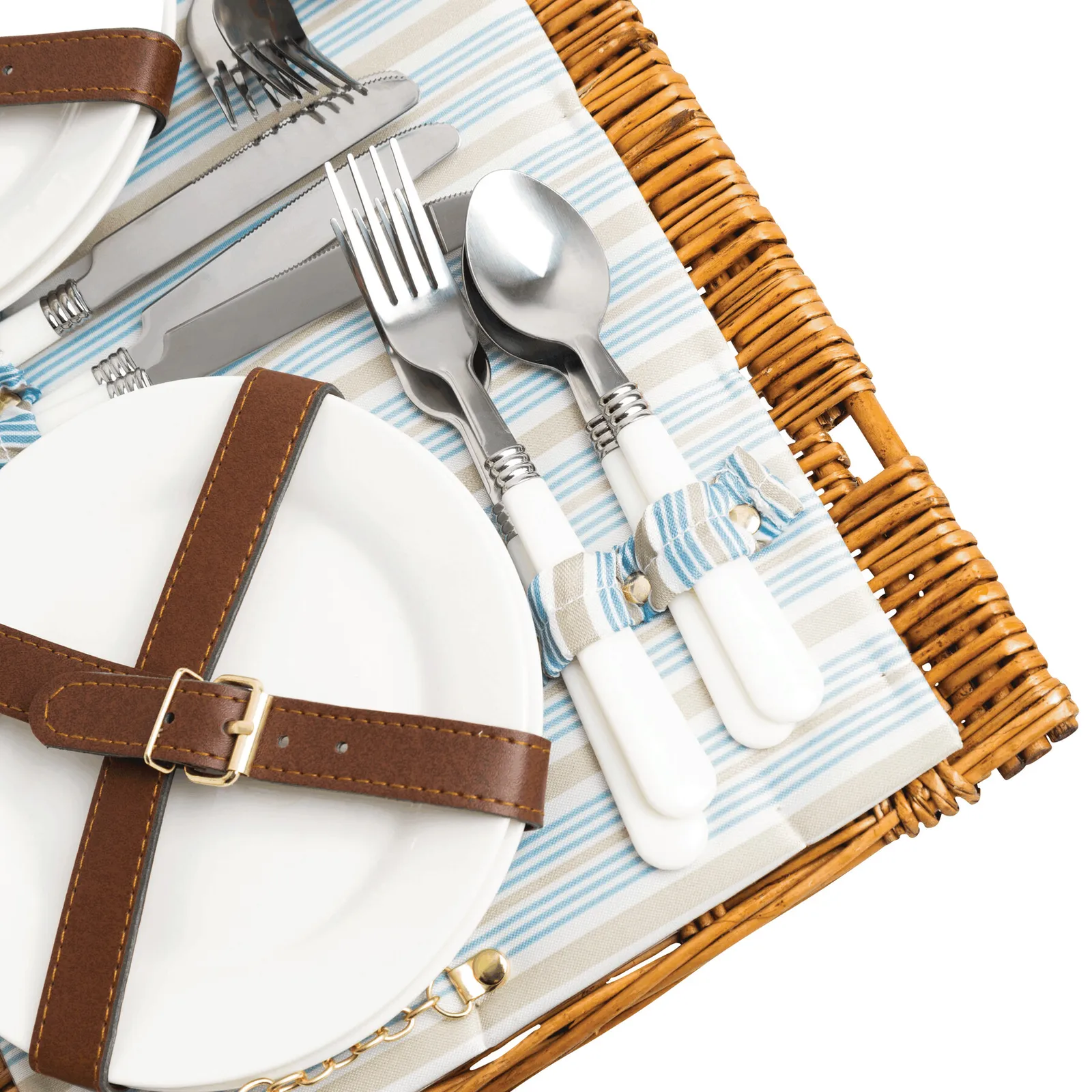 MADISON PARK - Weiden-Picknickkorb beige, blau, braun, beige, blau – Bild 10
