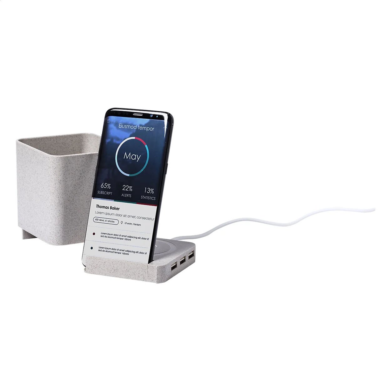 Multifunktionaler Stifteköcher Ampdesk, beige – Bild 5