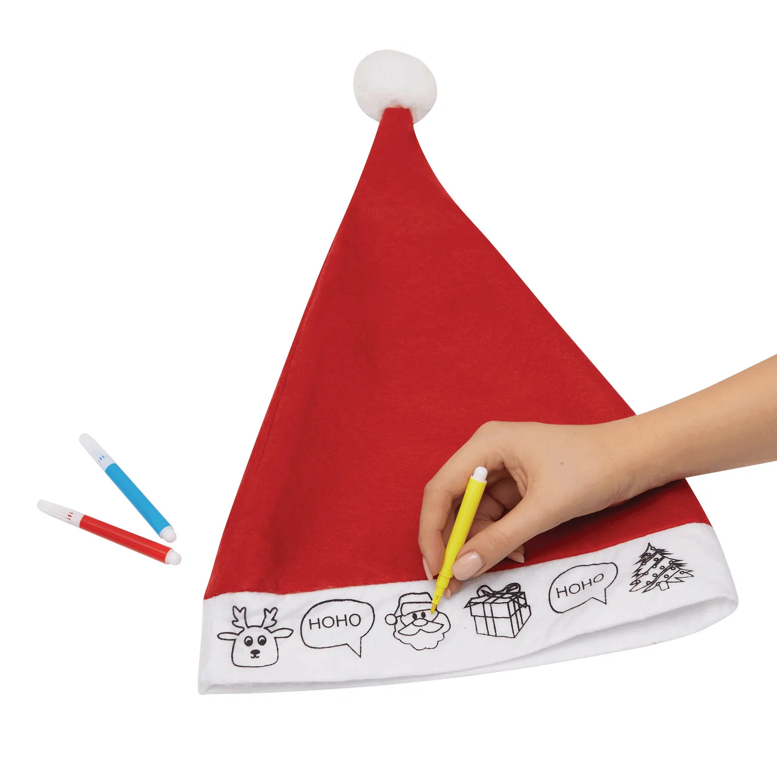 COLOURFUL HAT - Bemalbare Filz-Weihnachtsmann-Mütze rot, weiß, rot, weiß – Bild 4