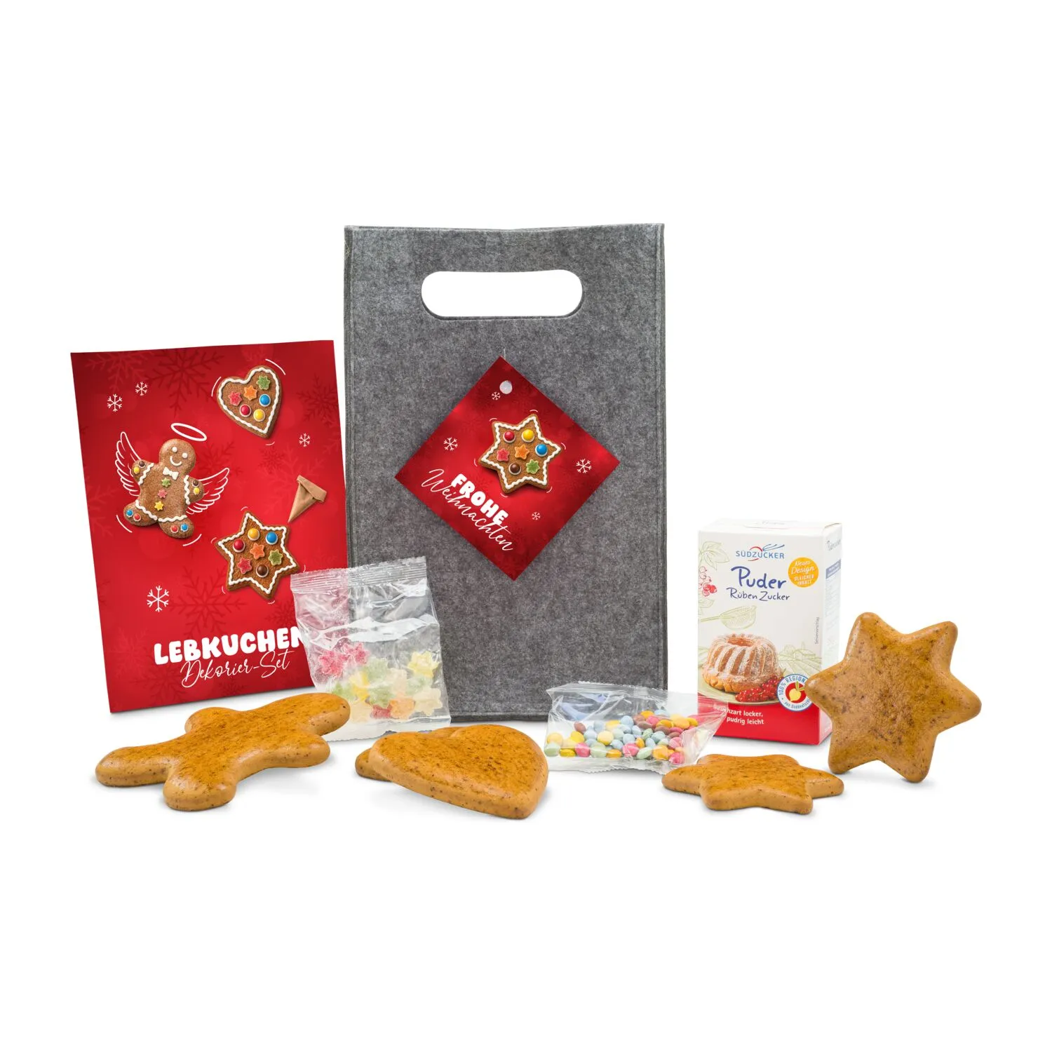 Geschenkset / Präsenteset: Kreativset Lebkuchenfiguren, Dekorier-Set mit 5 Lebkuchenteilen (480 g), rot – Bild 2